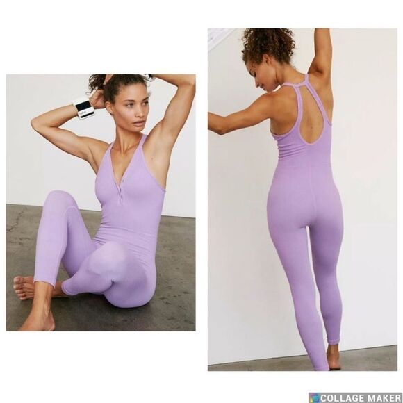 𝅺Free People Happiness Runs Henley Onesie In Purple - Picture 1 of 1